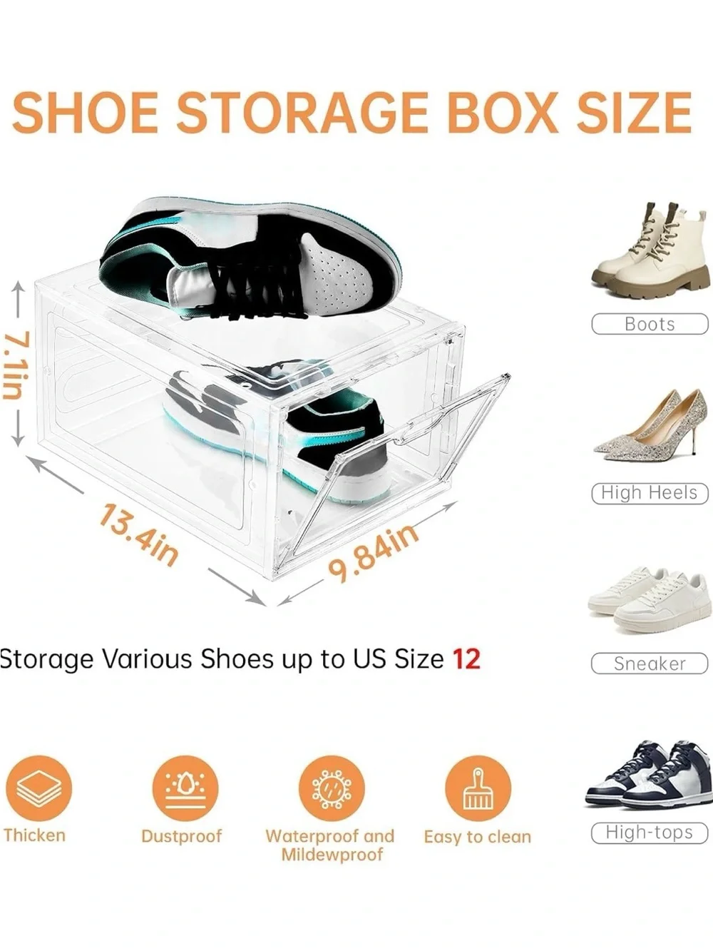 12 Pack Large Shoe Storage Box, Clear Shoe Storage Organizer with Magnetic Door